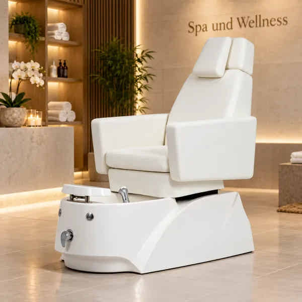 SPA Pediküre Sessel, Pediküre Stuhl mit Waschbecken Gentel Luxus-Fußpflegewanne, LED-Beleuchtung in Weiß
