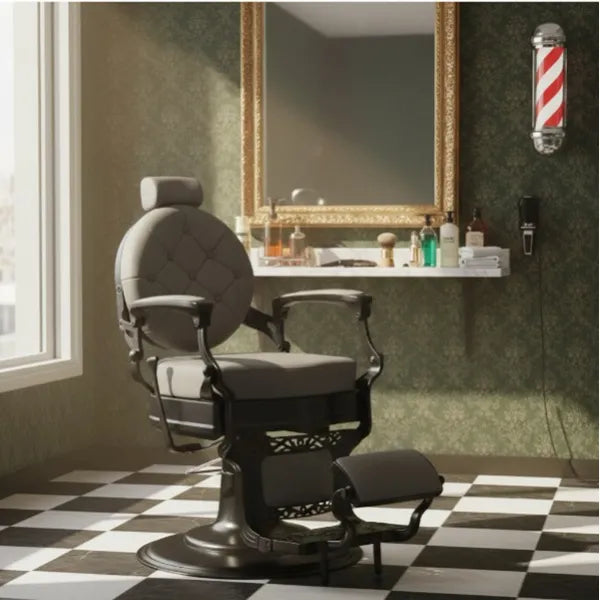 Barber stuhl In Grau – Schwarz, Herren Friseurstuhl Check mit Hochwertigem Kunst-Leder, Barbershop stuhl - Tiptop - Einrichtung