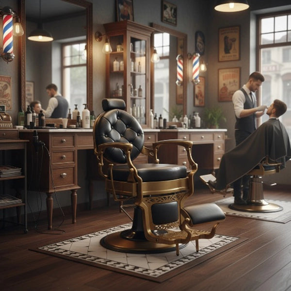 Barber stuhl In Schwarz-Gold, Herren Friseurstuhl Check, Barbershop stuhl - Tiptop - Einrichtung