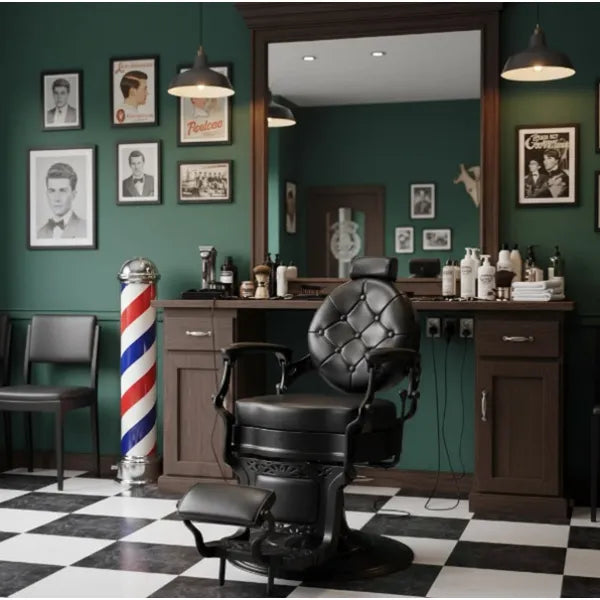 Barber stuhl in Schwarz, Herren Friseurstuhl Check, Premium Barbershop stuhl - Tiptop - Einrichtung