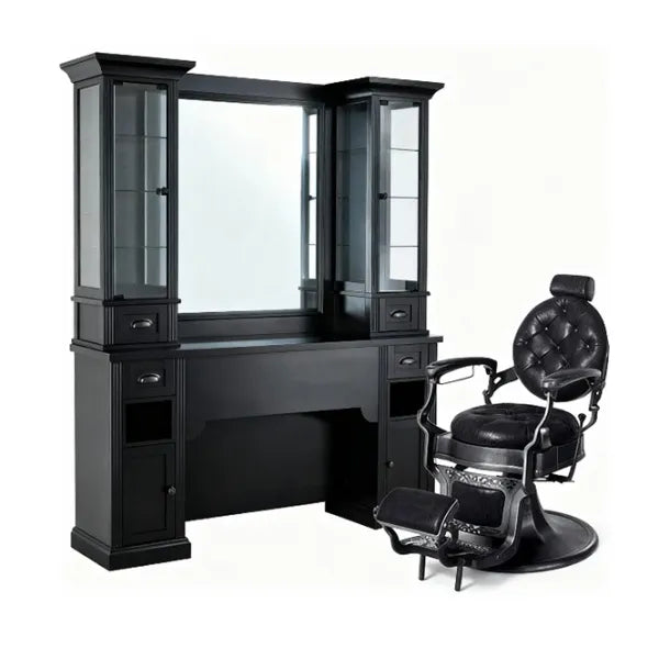 1x Barber stuhl Clint in Schwarz – 1x Friseur Bedienplatz 2B William - Tiptop - Einrichtung