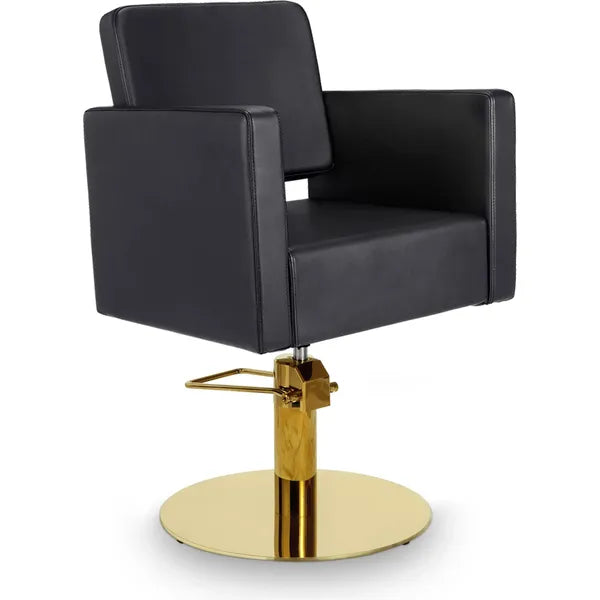 Friseurstuhl in eleganter Schwarz-Farbe, Luxuriöser Friseur stuhl Dora, hochwertig und stilvoll für jeden Salon.