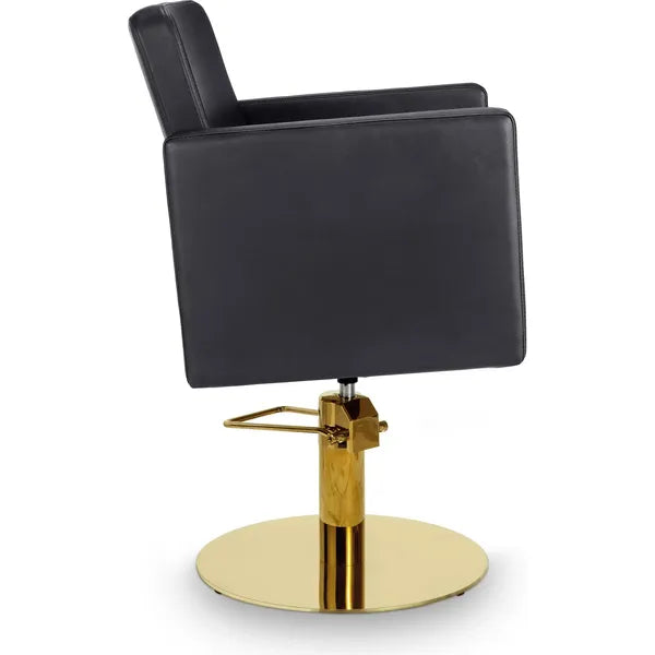 Friseurstuhl in eleganter Schwarz-Farbe, Luxuriöser Friseur stuhl Dora mit hochwertigem, feuerhemmendem PVC-Polyleder.