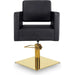 Friseurstuhl in eleganter Schwarz-Farbe, Luxuriöser Friseur stuhl Dora mit hochwertigem PVC-Polyleder und Metallstruktur.