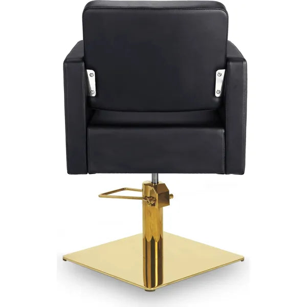 Friseurstuhl in eleganter Schwarz-Farbe, Luxuriöser Friseur stuhl Dora mit hochwertiger PVC-Polyleder-Oberfläche.