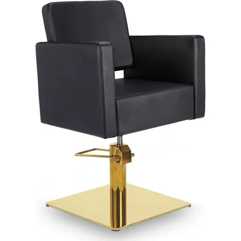 Friseurstuhl in eleganter Schwarz-Farbe, Luxuriöser Friseur stuhl Dora mit feuerhemmendem PVC-Polyleder und Metallstruktur.