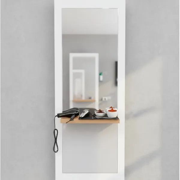 Friseur Bedienplatz mit Eichenablage in Weiß, stilvoller Friseurarbeitsplatz Deeco - Tiptop - Einrichtung