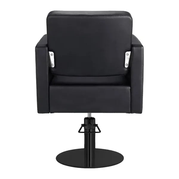 Friseurstuhl in eleganter Schwarz-Farbe, Luxuriöser Friseur stuhl Dora, stilvoll und bequem für jeden Salon.