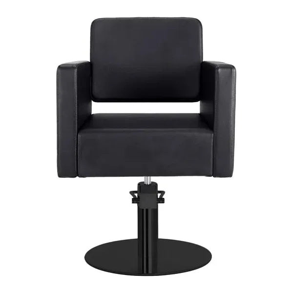 Friseurstuhl in eleganter Schwarz-Farbe, Luxuriöser Friseur stuhl Dora, hochwertig und stilvoll für jeden Friseursalon.