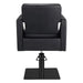 Friseurstuhl in eleganter Schwarz-Farbe, Luxuriöser Friseur stuhl Dora mit hochwertigem PVC-Polyleder und stabiler Metallstruktur.