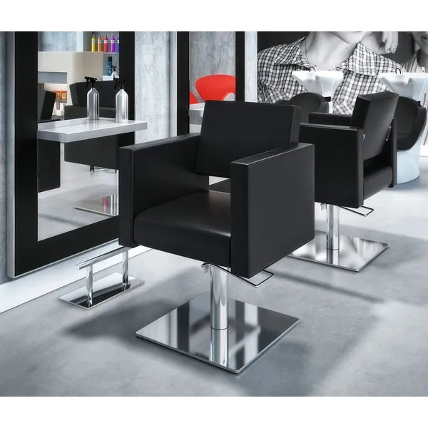 Eleganter Friseurstuhl in Schwarz-Farbe, Luxuriöser Friseur stuhl Dora, perfekt für moderne Salons und Komfort.