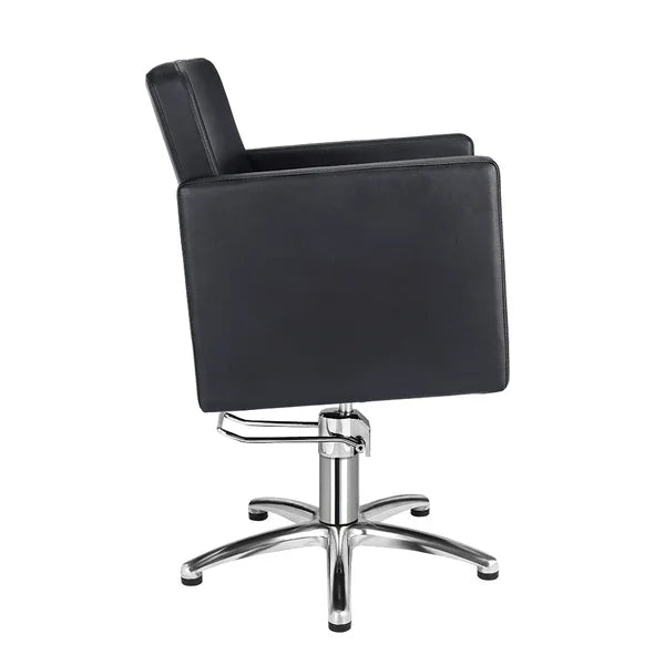Friseurstuhl in eleganter Schwarz-Farbe, Luxuriöser Friseur stuhl Dora, hochwertige Verarbeitung für jeden Salon.