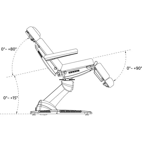 Drehbarer Elektrischer Kosmetikliege mit 4 Motoren in Weiß, Behandlungsliege Cygnus-4W, Luxus Kosmetikstuhl im Detail.
