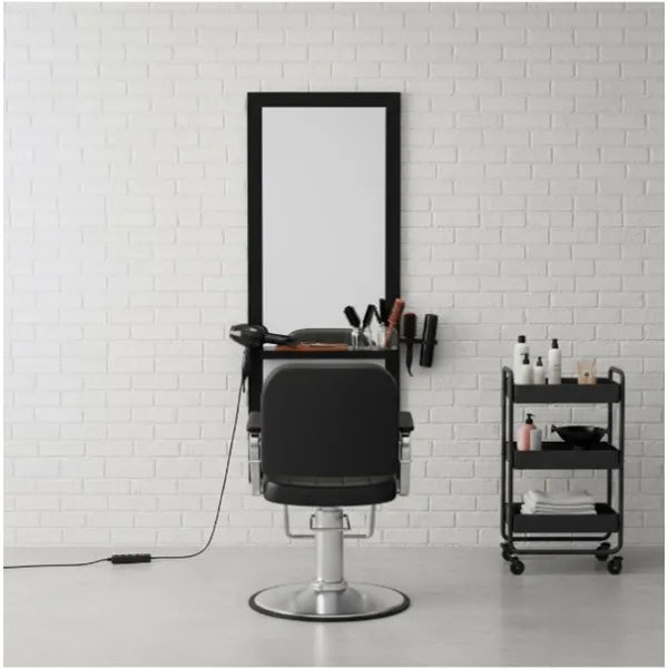 Friseur Bedienplatz in Schwarz mit Ablagefläche, Professioneller Friseurarbeitsplatz Eldus - Tiptop - Einrichtung