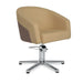 Beige-brauner Friseurstuhl mit Armlehnen, geripptem Seitendesign und hydraulischer Chrombasis für den Salon.
