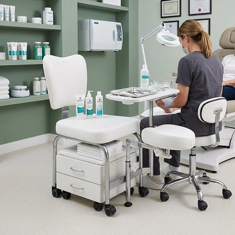 Fußpflegestuhl-Arbeitswagen mit Hocker und Maniküre-Schalen-Trendy - Tiptop - Einrichtung