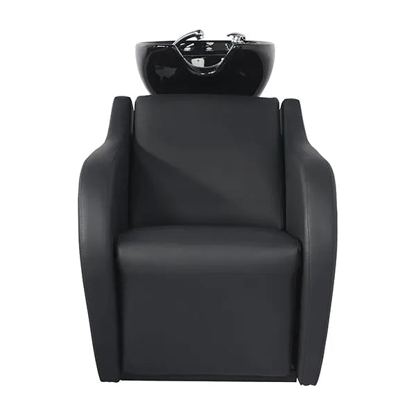 Friseur Waschbecken in Schwarz, Friseurwaschbecken Wisp Power mit ergonomischem Design und hochwertiger Mischbatterie.