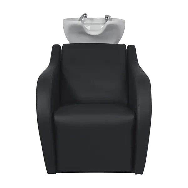 Friseur Waschbecken in Schwarz, Friseurwaschbecken Wisp Power mit ergonomischem Design und hochwertiger Mischbatterie.
