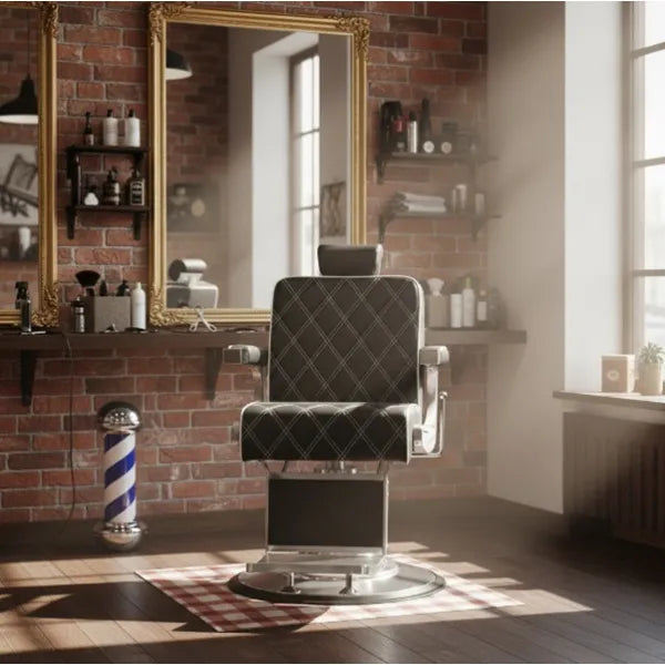 Barber stuhl in elegantem Schwarz-Silbe, Herren Friseurstuhl Gon, Barbershop stuhl - Tiptop - Einrichtung