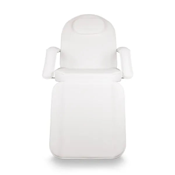 Weiße hydraulische Kosmetikliege mit verstellbarer Rückenlehne und Fußteil, PU-Bezug, 300 kg Last, Kopfkissen abnehmbar