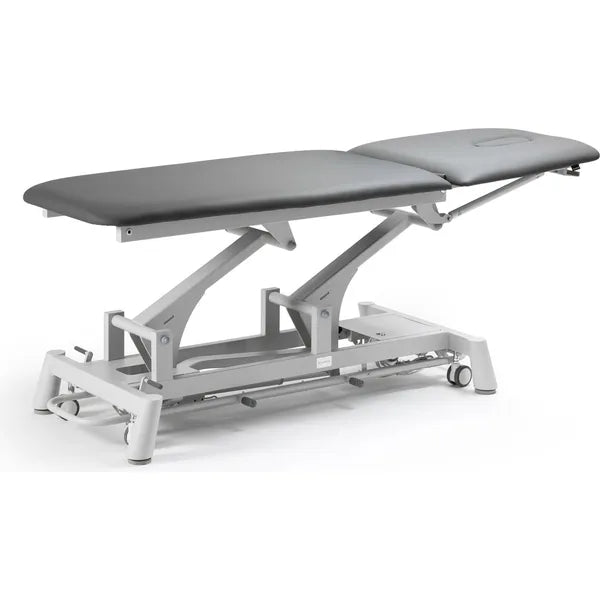 Therapieliege Titan-301 elektrisch mit 1 Motor, Behandlungsliege in Grau, ideal für Massage und Physiotherapie, höhenverstellbar.