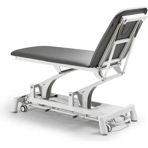 Therapieliege Titan-301 elektrisch mit 1 Motor, Behandlungsliege in Grau, höhenverstellbar, mit Rückenlehne und Gaskolben.