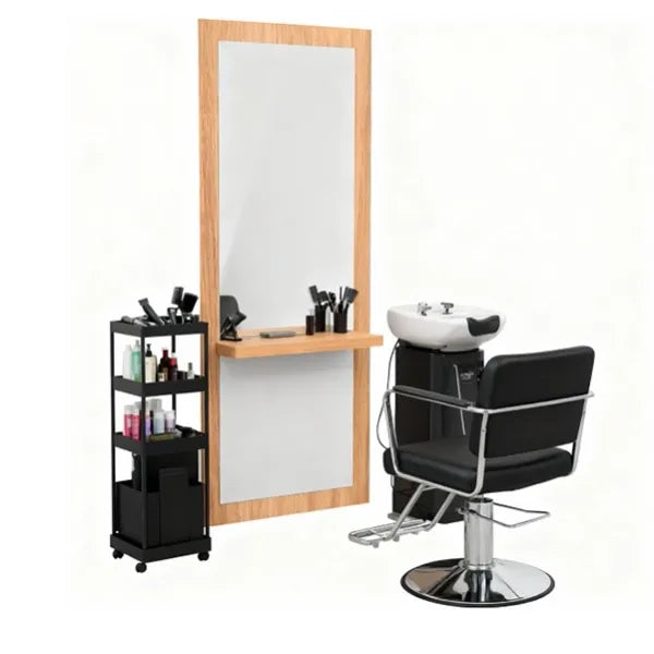 Friseur Bedienplatz aus Eiche mit Ablagefläche, Friseurarbeitsplatz Hansha - Tiptop - Einrichtung