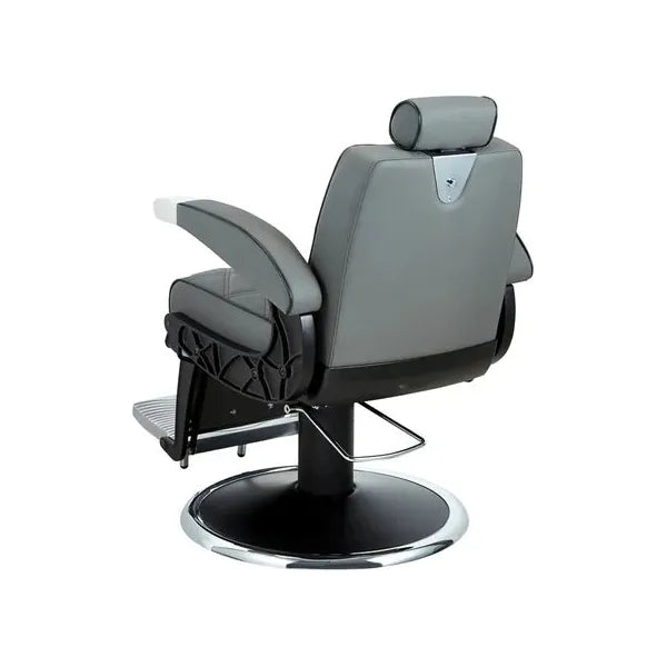 3x Luxuriöser Barber stuhl in elegantem Grau, Herren Friseurstuhl Hugo für stilvolle Salons, komfortabel und modern.
