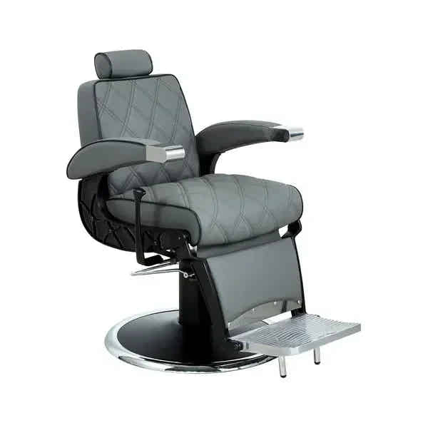 3x Luxuriöser Barber stuhl in elegantem Grau, Herren Friseurstuhl Hugo für stilvolle Salons, komfortabel und stilvoll.