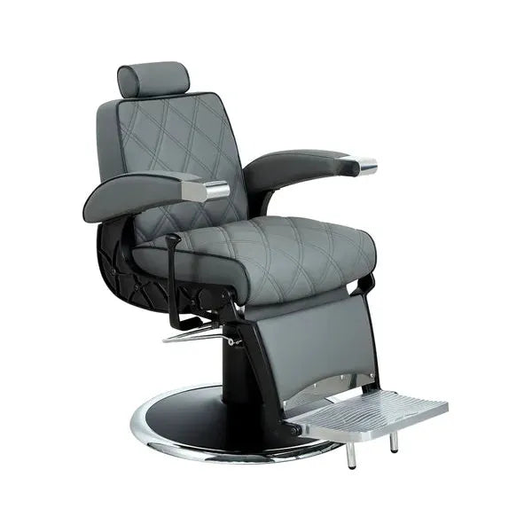 3x Luxuriöser Barber stuhl in elegantem Grau, Herren Friseurstuhl Hugo für stilvolle Salons, komfortabel und stilvoll.
