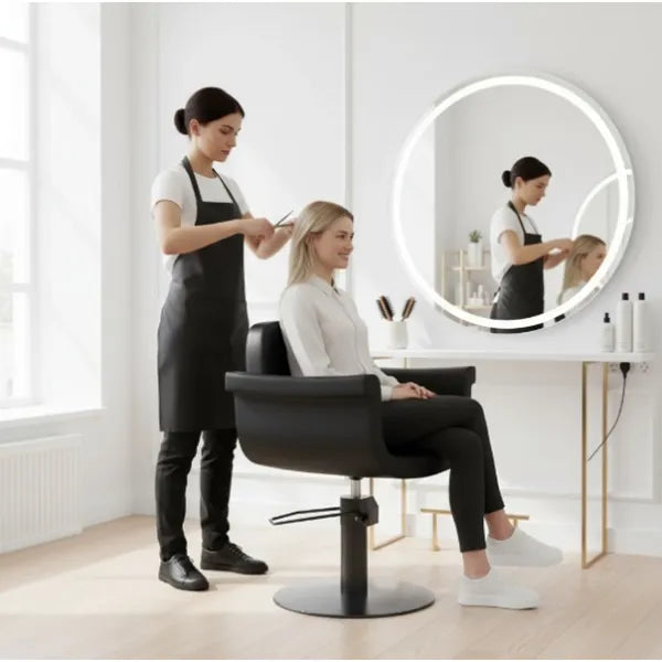 Friseurstuhl in eleganter Schwarz-Farbe, Luxuriöser Haarstyling- Friseur stuhl Phydram - Tiptop - Einrichtung