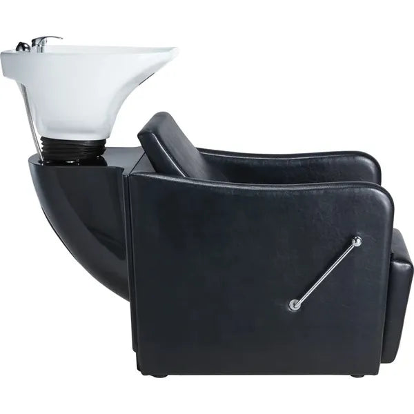 Friseur Waschbecken mit Fußstütze in Schwarz, Friseurwaschbecken Jord, bietet ergonomischen Komfort für Friseursalons.