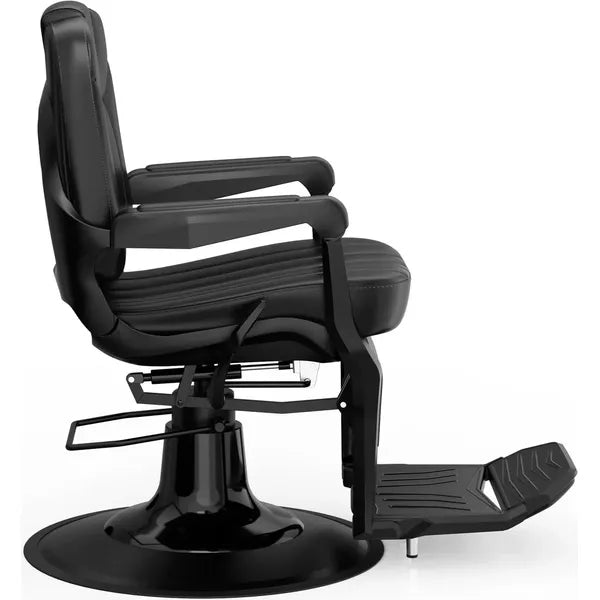 Luxuriöser Barber stuhl Kale-B in Schwarz, ideal für stilvolle Salons und Herrenfriseure. Eleganz und Funktionalität vereint.