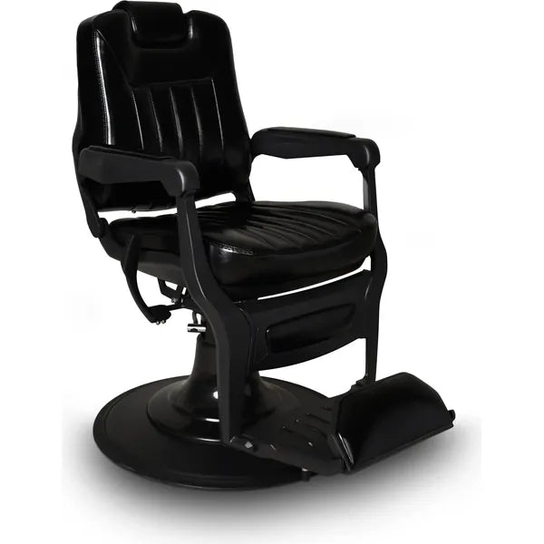 Eleganter Barber stuhl Kale-B, Herren Friseurstuhl in Schwarz, ideal für luxuriöse Barbershops und stilvolle Salons.
