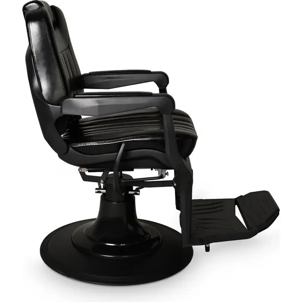 Luxuriöser Barber stuhl Kale-B in Schwarz, ideal für stilvolle Salons und Herrenfriseure. Perfekte Eleganz und Funktionalität.