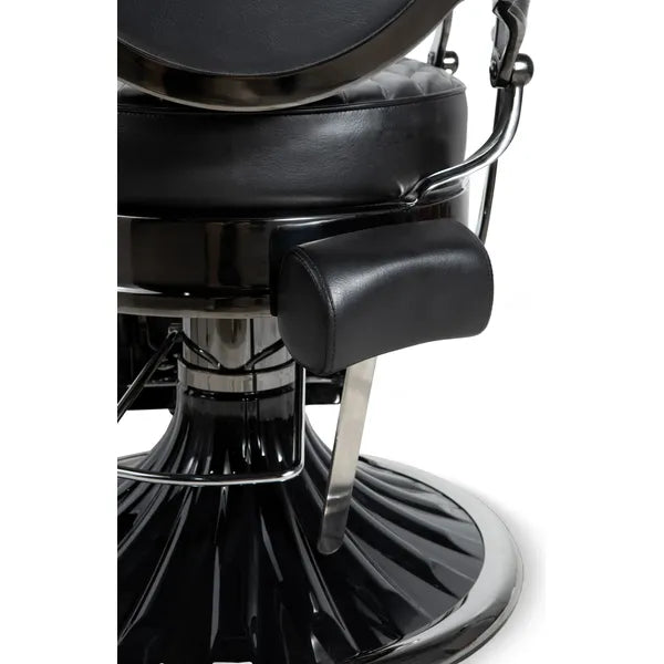 Luxuriöser Barber stuhl Kirk Bc in Schwarz, ideal für stilvolle Salons und Herrenfriseure. Elegantes Design und Komfort.