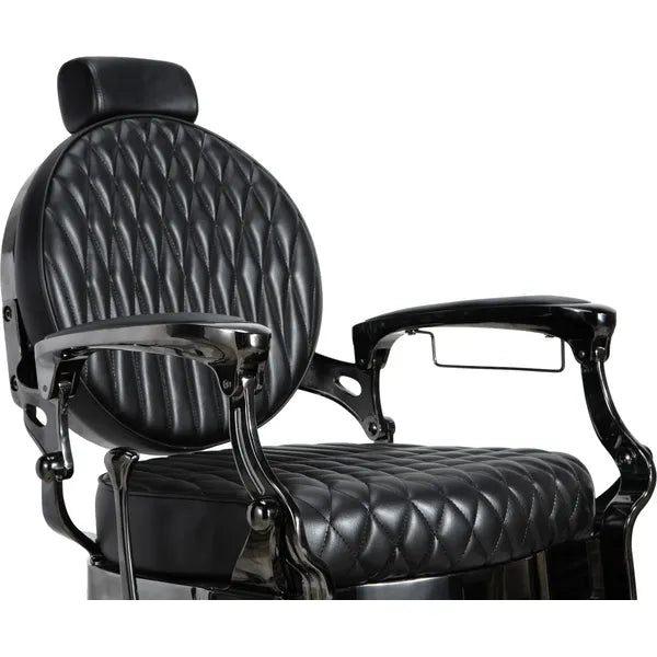Luxuriöser Barber stuhl Kirk Bc in Schwarz, ideal für stilvolle Salons und Herrenfriseure.
