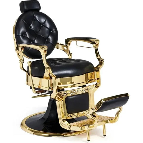 Eleganter Barber stuhl in Gold und Schwarz, Herren Friseurstuhl Kirk für stilvolle Barbershops.