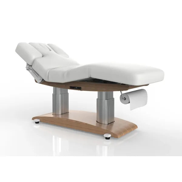 Elektrische Massageliege mit Heizfunktion, vier Motoren, Holz-Metall-Basis, PU-Polster, Kopfstütze mit Ausschnitt