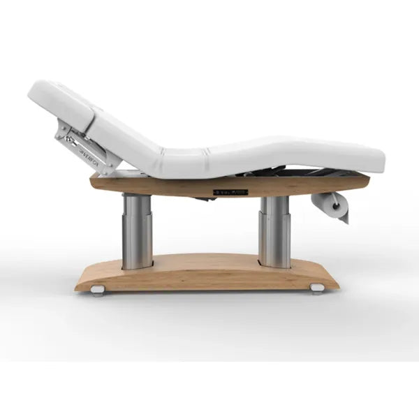 Elektrische Massageliege mit Heizfunktion, vier Motoren, LED, 3-Sektion-Matratze, Armlehnen, Kopfstütze, PU-Polsterung