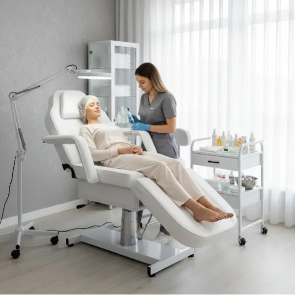 Drehbare hydraulische Kosmetikliege, Behandlungsstuhl Liv Kosmetikstuhl in Weiß - Tiptop - Einrichtung