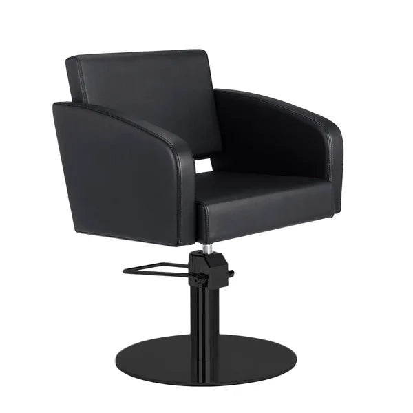 Luxuriöser Friseurstuhl in eleganter Schwarz-Farbe, ideal für stilvolle Saloneinrichtungen. Friseurstuhl Loris.