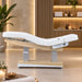 Elektrische Spa-Kosmetikliege mit Holzoptik, 4 Motoren und Heizung für Wellnessstudios.