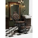 Barbershop-Set Premium: MAE Barberstuhl & MIDI Friseur Waschbecken in dunklem Vintage-Salon mit Goldrahmen-Spiegel.