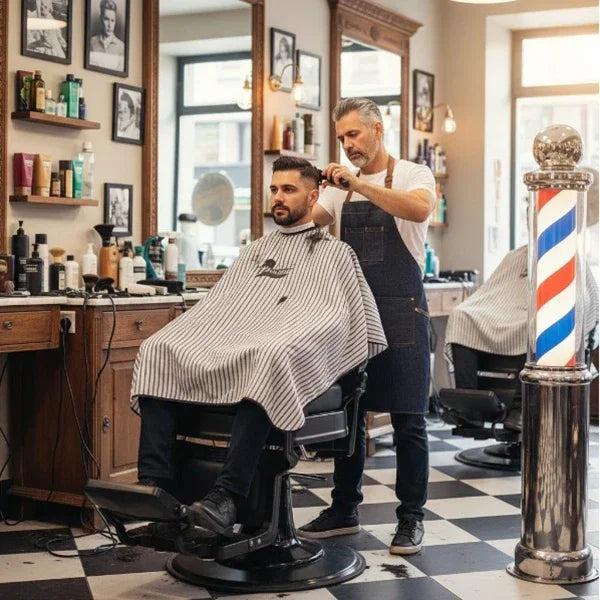 MAE Barberstuhl und MIDI Rückwärtswaschanlage in modernem Profi-Friseursalon