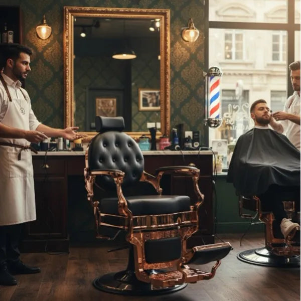 Barber stuhl in Kupfer und Rose-Schwarz, Herren Friseurstuhl Mae, Barbershop stuhl - Tiptop - Einrichtung