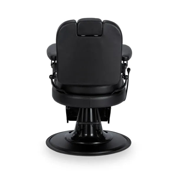 Barberstuhl Mark-B Schwarz, luxuriöser Herrenfriseurstuhl im Vintage-Design mit runder Basis.