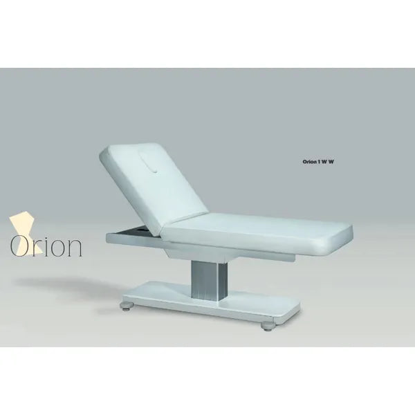 Elektrische Massageliege mit 1 Motor, Massagetisch in Weiß, Behandlungsliege Orion, stabil und hochwertig gepolstert.