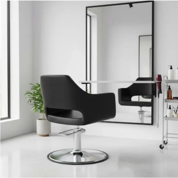 Friseurstuhl in Schwarz mit Avantgarde-Design, Luxuriöser Friseur stuhl Misty - Tiptop - Einrichtung