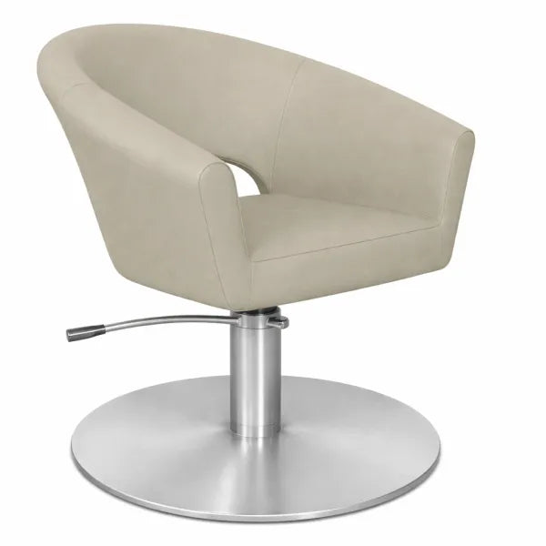 Friseurstuhl Cosmo – luxuriöser Salonstuhl mit beigem Bezug und runder Metallbasis.